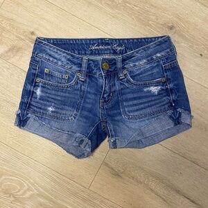 American Eagle Outfitters Distressed Dark Blue Denim Short Shorts